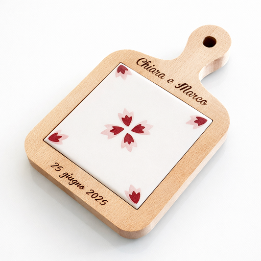 TAGLIERE IN FAGGIO CON MAIOLICA PUGLIESE